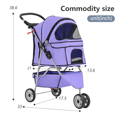 3 Wheel Foldable Pet Stroller (Purple / 3 Wheels)