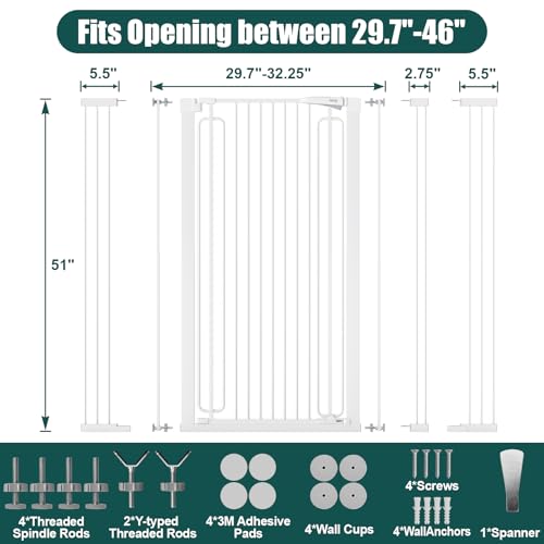 51" Extra Tall Pet Gate (White / 29.7-46"Wide, 51"Tall)