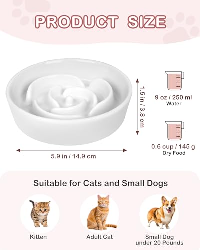 Ceramic Slow Feeder Dog Bowls Small Breed (S-0.6 Cups / 01-White)