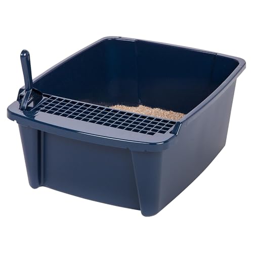 Large Front Door Cat Litter Box (Navy / Split Hooded)