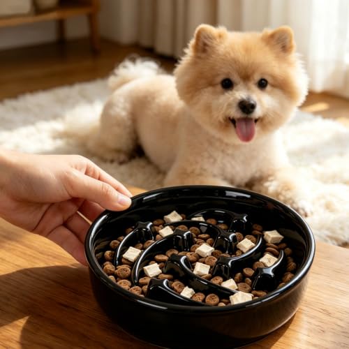 Ceramic Slow Feeder Dog Bowls (Black)