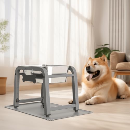 1.2 Gallon Elevated Large Dog Water Bowl with Mat (Grey-1.2 gal & mat / Height: 11.4-16.7")