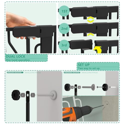 51" Extra Tall Cat Gate for Doorway Auto Close Encrypted Cat Gate 30" (Black / 51"H,30-49.27"W-Black)