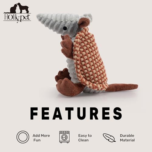 Armadillo Squeaky Puppy Dog Toys for Small Medium Dogs (8 IN / Burnt Orange and Light Yellow)
