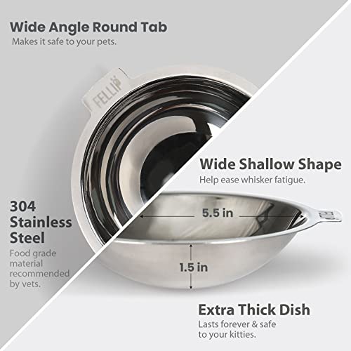 Oblik Elevated Cat Bowl Removable Stainless Steel Wide Dish for Dry Wet Food Feeding & Dishwasher Clean (Smoky / 0.5 Cups Shallow Dish)