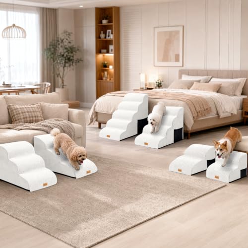 High Density Foam Dog Steps 5 Tiers (White / 33.1*15.7*22.5)