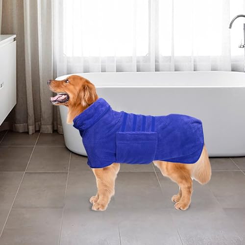 Pineapple Grid Fast Drying Super Absorbent Dog Cat Bath Robe Towel (X-Large / Blue(Pineapple grid))