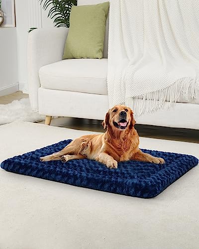 Washable Dog Bed Mat Large Size Fluffy Pet Crate Pad 42x28 XL (Blue / 42.00" x 28.00" x 1.50")