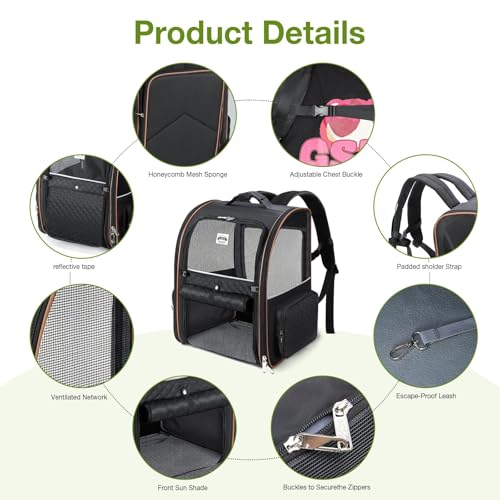 Large Cat Backpack Carrier Expandable Pet Carrier Backpack for Small Dogs Medium Cats Fit Up to 18 Lbs (Black)