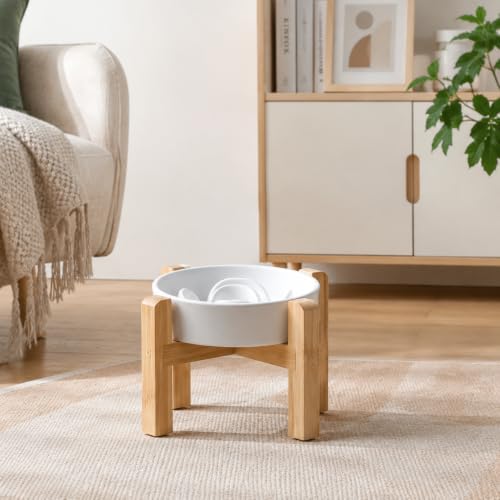 Elevated Slow Feeder Ceramic Dog Bowls 8.26in (White / 8.26in)