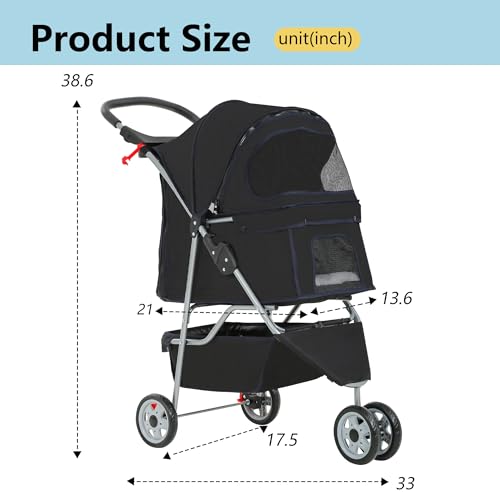 Pet Stroller 3 (Dark Black / 3 Wheels)