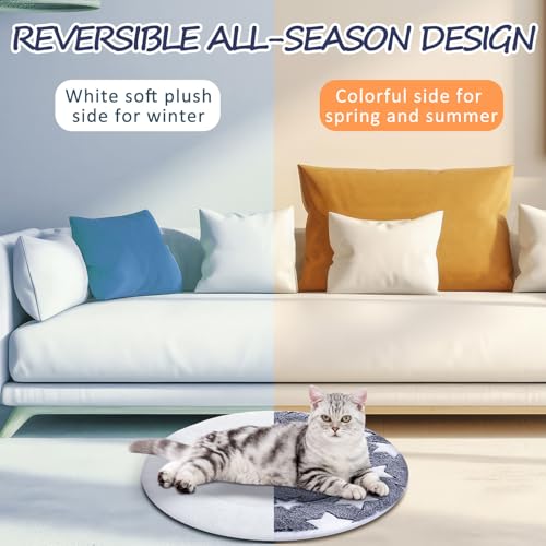 2 Pack Self Heating Cat Pad Self Heating Cat Bed Machine Washable Heat Pet Mat Reversible Body Thermal Warm Round Dog Bed Crate Blanket for Feral and Indoor Cats (16'' / Blue Large Star)
