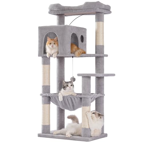 53”Cat Tree with Hammock & Extra Large Bed 23x12” for Large Cats (XLarge-53" / Gray)