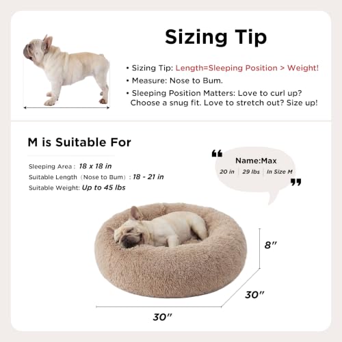 Calming Dog Bed Medium Size Dog Donut Washable Pet Bed (30"L x 30"W x 8"Th / Camel)