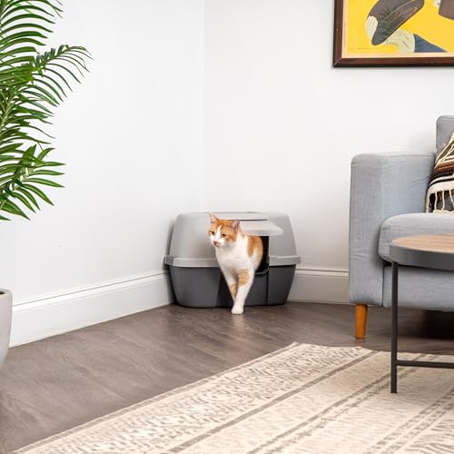 Large Corner Cat Litter Box (Corner Enclosed / Dark Gray w/ Scoop)
