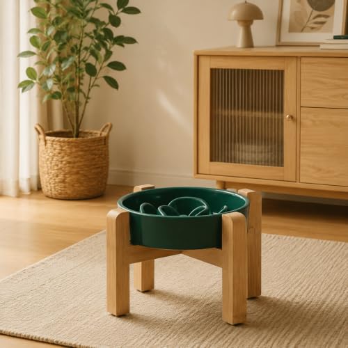 8.66 in Dog Bowl Ceramic Slow Feeder for Medium Large Dogs (Green / 8.26in)