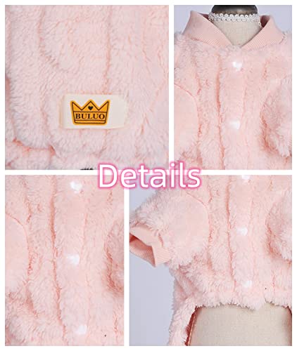 Plush Dog Pajamas for Cold Weather 4 Legged Clothes for Dog Cat Stretchy Puppy Kitten Onesie with Buttons Warm Soft Pet Jumpsuit Winter Coat Pink Large (Large / APink)