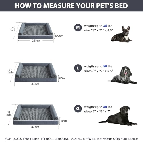 Orthopedic Washable Large Dog Bed for Senior Dog Comfy Sleep (28"l x 23"w x 6.5"th / Dark Grey)
