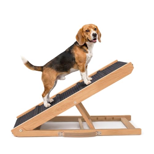 Adjustable Dog Ramp for Bed (Light Brown / 34" Long x 12.6" Walking Space)