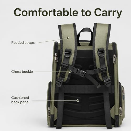Cat Backpack Carrier for Small Dogs and Medium cat Puppy Kitten Bunny Pet Carrier Backpack Collapsible with Fully Ventilated Mesh with Safety Leash (DarkGreen / 12.9"L x 10.62"W x 15.5"H)
