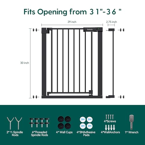 Baby Gate for Stairs No Drilling (Black / 31-36"W, 30"H)
