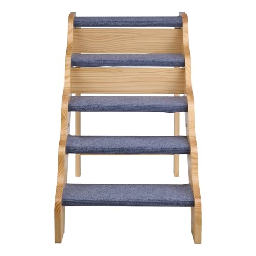 Wood Pet Stairs (Wood Color+Blue / 5-Step Fixed)