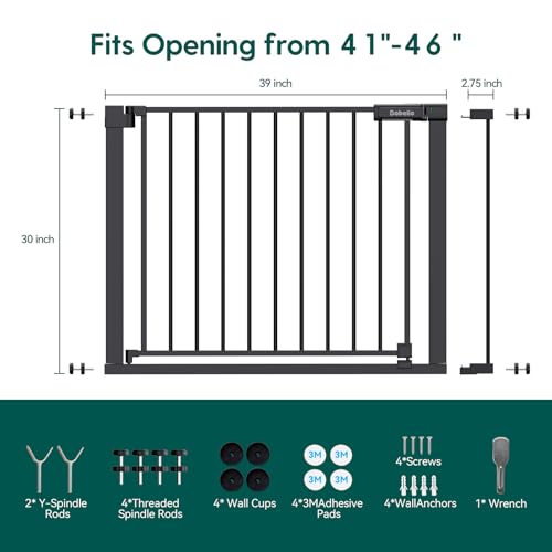 Baby Gate for Stairs No Drilling (Black / 41-46"W, 30"H)