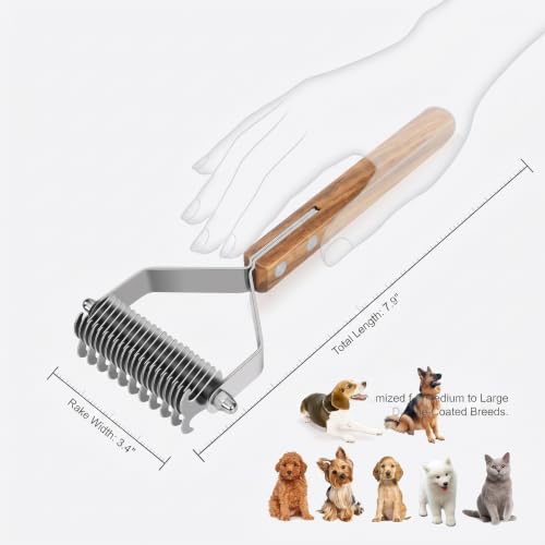 2 Sided Undercoat Rake for Dogs and Cats (L / Wood color)