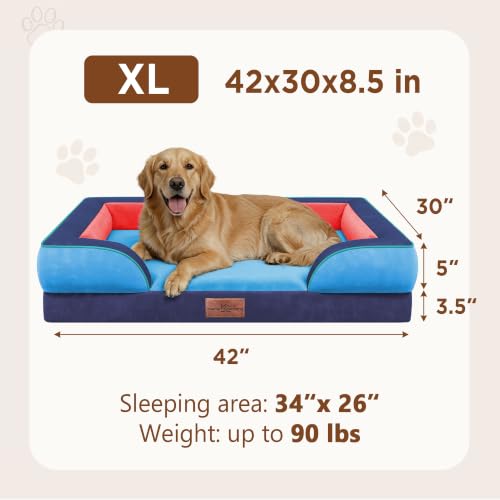 Orthopedic Dog Bed for Extra Large Dogs with Bolster (42.0"L x 30.0"W x 8.5"Th / Philadelphia)