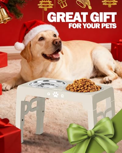 Elevated Dog Bowls for Medium Large Size Dogs (for Medium Large Dogs 1 Basic&1Slow Bowl / Beige)