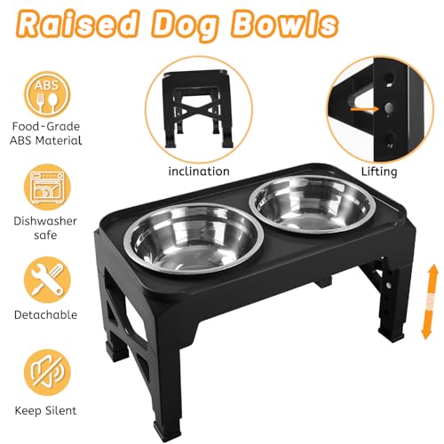 Elevated Dog Bowls with 2 Stainless Steel Dog Food & Water Raised Bowls with No Spill Edge Non (S (6" for Small Dogs) / Black)
