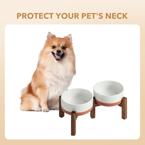 Elevated Dog Bowls (Double Bowls with Stand- Vanilla White / 3.4CUPS)
