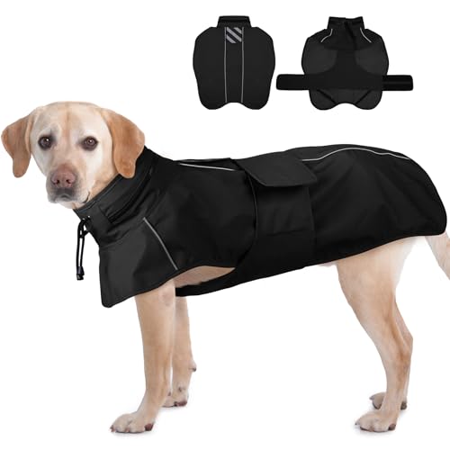 Reflective Waterproof Dogs Rain Coats with Hood (Black / XL)