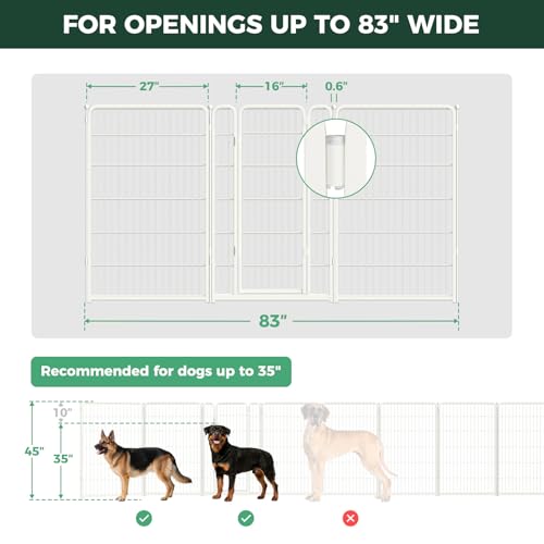 Dog Gate Extra Wide Adjustable for Openings Up to 83" (White / Up to 83" W【2 Panels + 1 Door】 / 45"H)