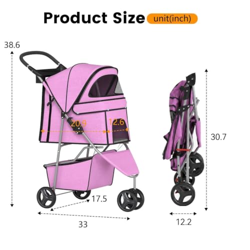 3 Wheel Pet Stroller (Pink)