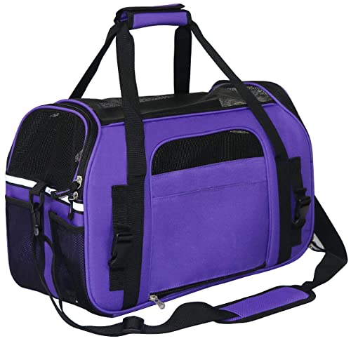 Soft Sided Pet Carrier for Cats & Small Dogs (17.0"L x 9.0"W x 12.0"H / Purple)