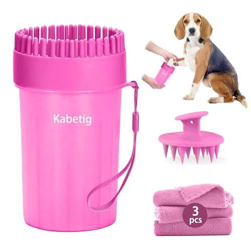 Dog Paw Cleaner Cup with Detachable Top Brush for Small (Medium(3Towels&Brush) / Pink)