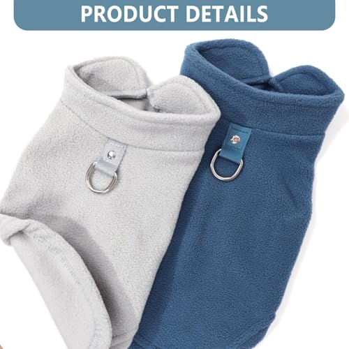 2 Pack Dog Sweater with Leash Ring Winter Warm Pet Sweater Thick Clothes Coat Fleece Dog Sweaters for Medium Dogs Girl Boy for French Bulldog (cyan blue,grey / XX-Large(27-36lbs))