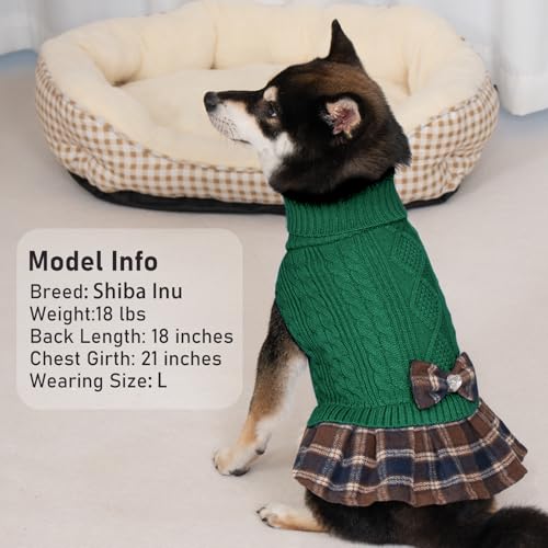 Dog Sweater Dress for Small Dogs Turtleneck Thick Knit Pullover (X-Small (2-4lbs) / 08# Green)