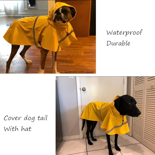 Large Dog Raincoat Adjustable Pet Water Proof Clothes Lightweight Rain Jacket Poncho Hoodies with Strip Reflective (X-Large (Pack of 1) / Yellow)