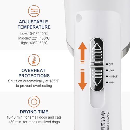 Portable Dog Hair Dryer with Brush (white)
