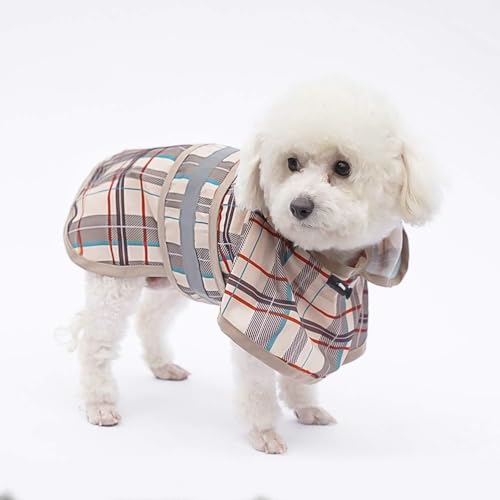Dog Raincoats for Large Medium Dogs (L:35-60lbs / Plaid beige)
