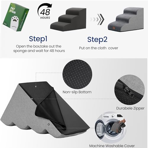 Dog Stairs for High Bed (Grey / 4-Step (28.3"D x 15.7"W x 19.7"H))