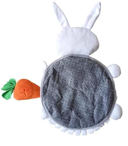 Ferret Cats Snuffle Mat Fleece Foraging Mats Interactive Feeding Toy Small Animal Rabbit Guinea Pig Rat Hamster Anti Slip Treat Dispenser Slow Feeder (Bunny)