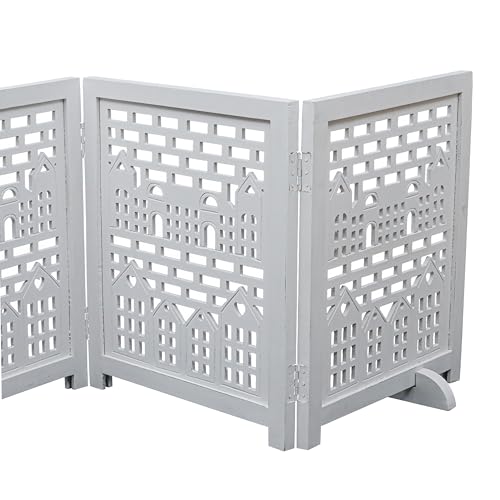 Freestanding Pet Gate for Dogs (White Antique / 72X22.5"_4Panel)