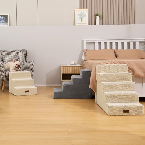 Dog Stairs for Small Dogs & Cats (Grey / 3-Step 13.6" H)