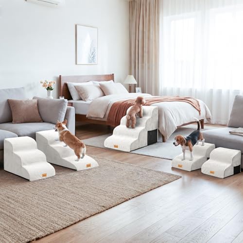 High Density Extended Foam Dog Ramp&Steps 2 Tiers (White / 21.7*15.7*11.8)