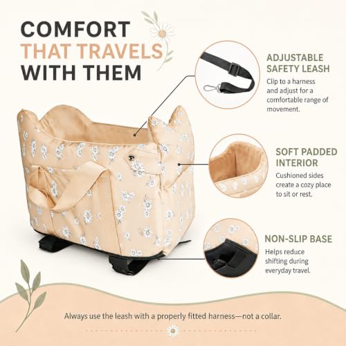 Center Console Dog Car Seat Safe Travel for Small Dogs Under 15 lbs (Apricot)