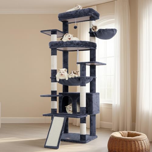 Tall Cat Tree for Large Cat (Smoky Gray / 80 inch)