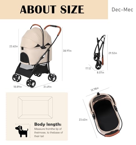 Pet Stroller for Small Dogs Cats Up to 45lbs with Detachable Canopy (Khaki)